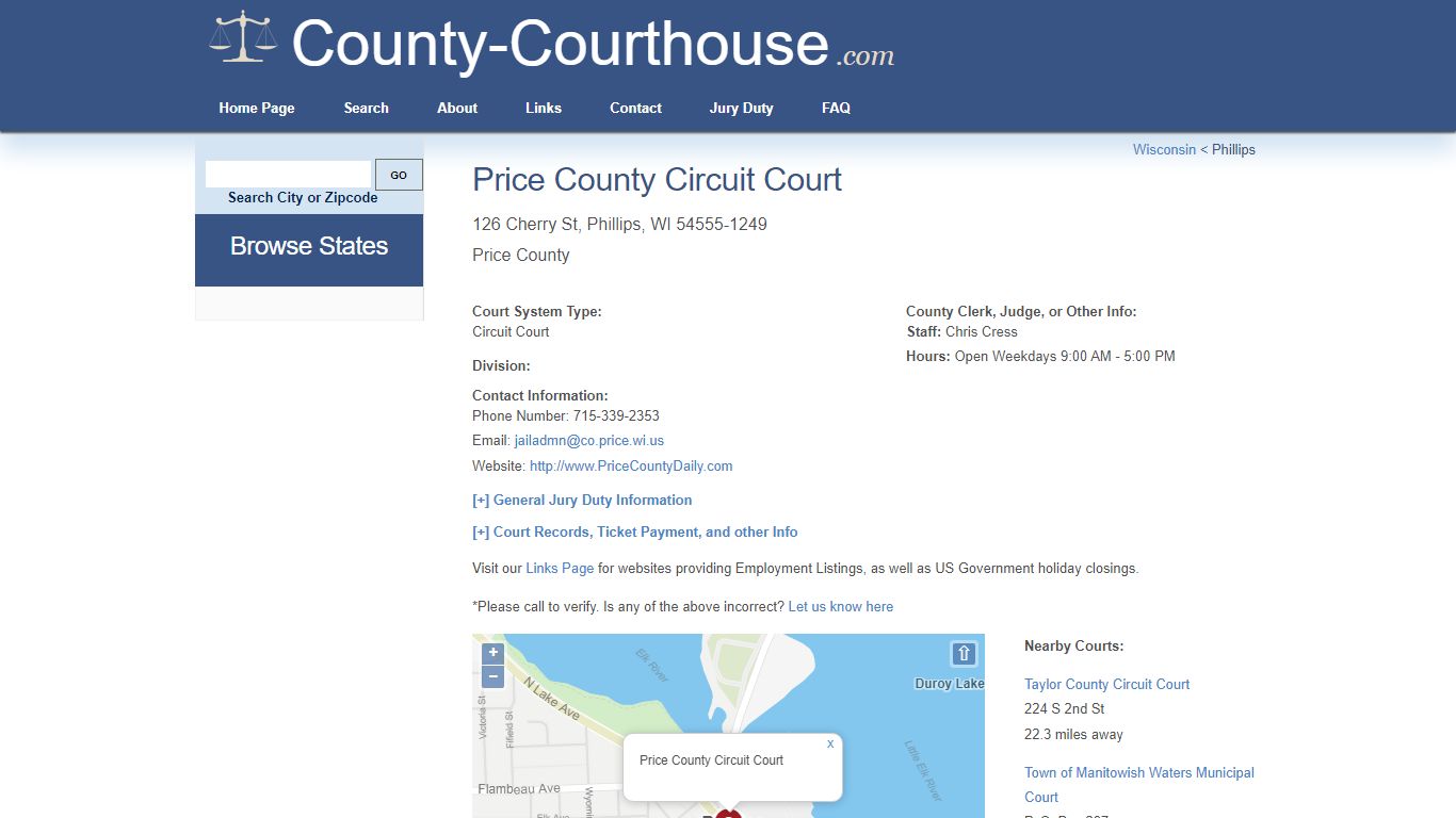 Price County Circuit Court in Phillips, WI - Court Information